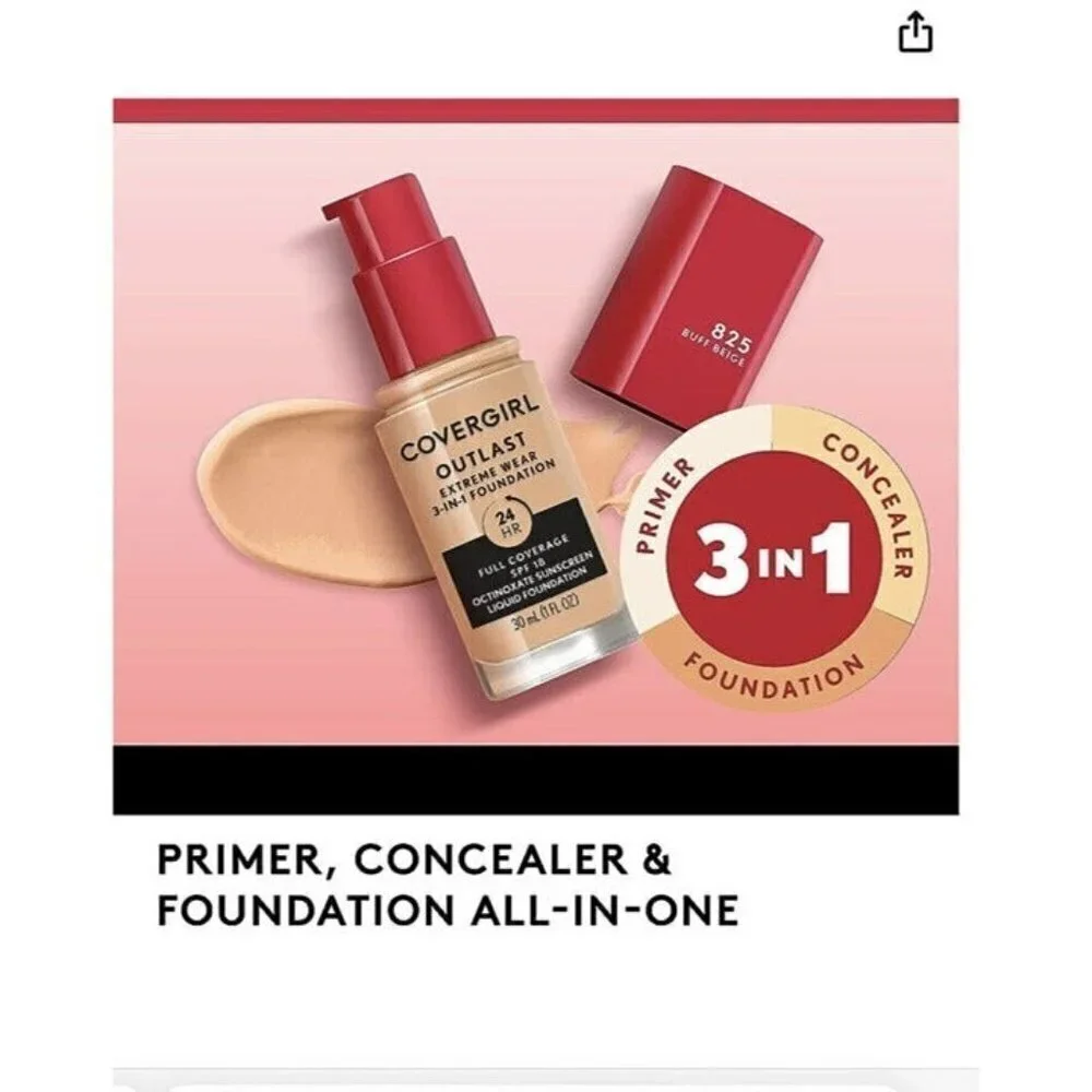 COVERGIRL Outlast Extreme Wear 3 In 1 Foundation 24 Hr SPF 18 872 Warm Tawny